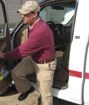 Staff exiting truck